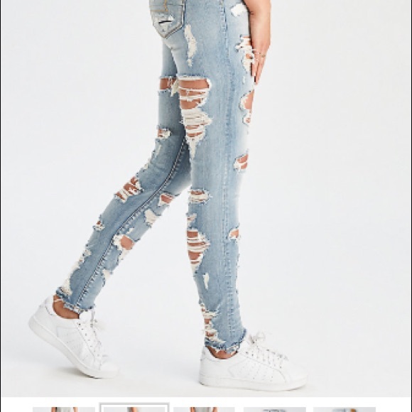 Last One!!! AE XSuper High-Waisted Ripped Jeggings - Picture 2 of 3